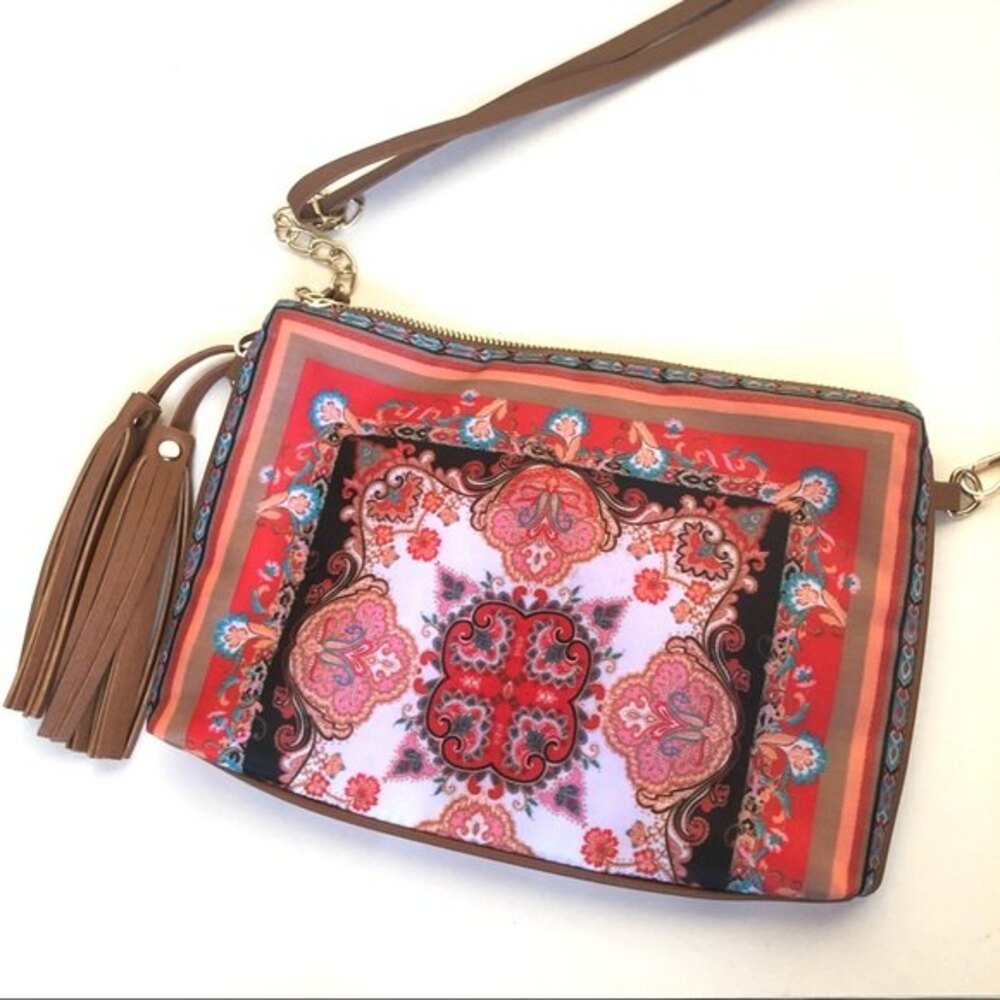 Chico’s Medallion Paisley Retro Print Crossbody Bag One Size Coastal